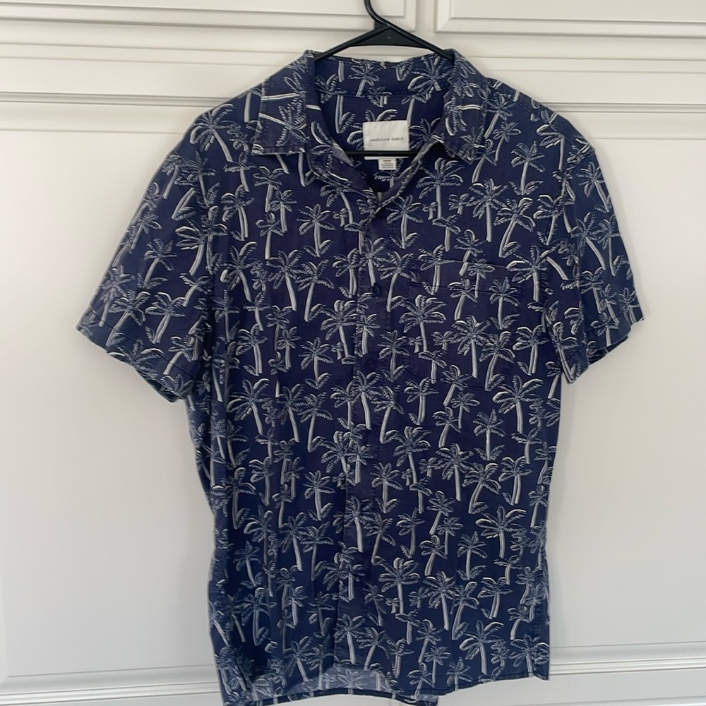 American eagle palm tree print button down
